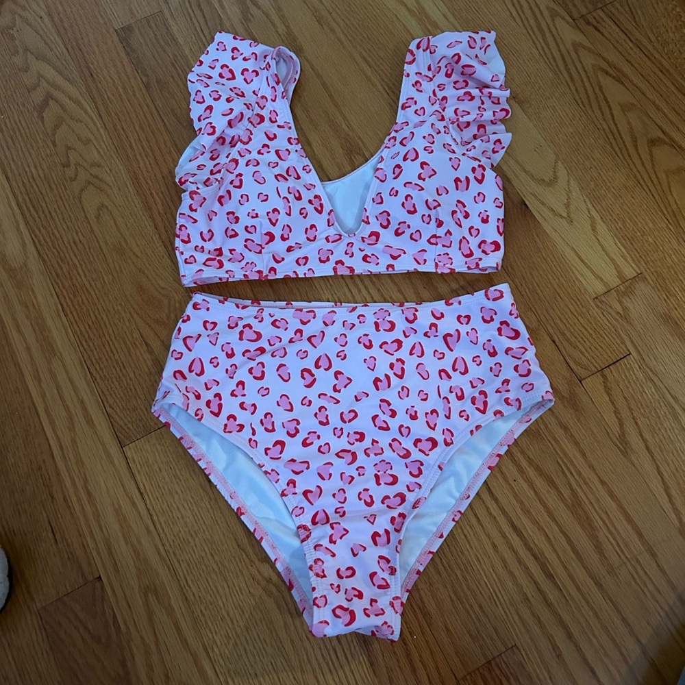 Pink leopard print high waisted bikini